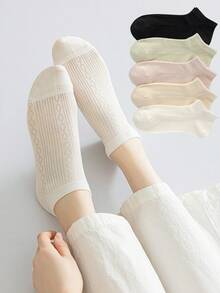 5 Pairs Rhombus Pattern Thin & Breathable Women's Ankle Socks, Soft & Fashionable Casual Socks Suitable For Spring/Summer - Multicolor - View 4