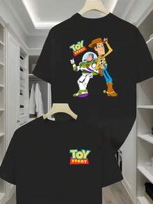 Disney Men'S Fashion - Toy Story Graphic Print T-Shirt Featuring Buzz AndWoody, A Versatile Summer Top For Men'S Wear - Black - View 1