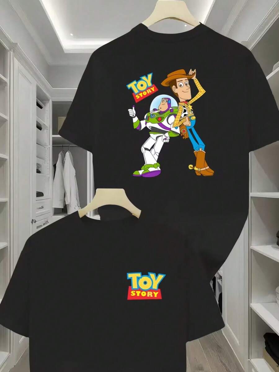 Disney Men'S Fashion - Toy Story Graphic Print T-Shirt Featuring Buzz AndWoody, A Versatile Summer Top For Men'S Wear - Black - View 1