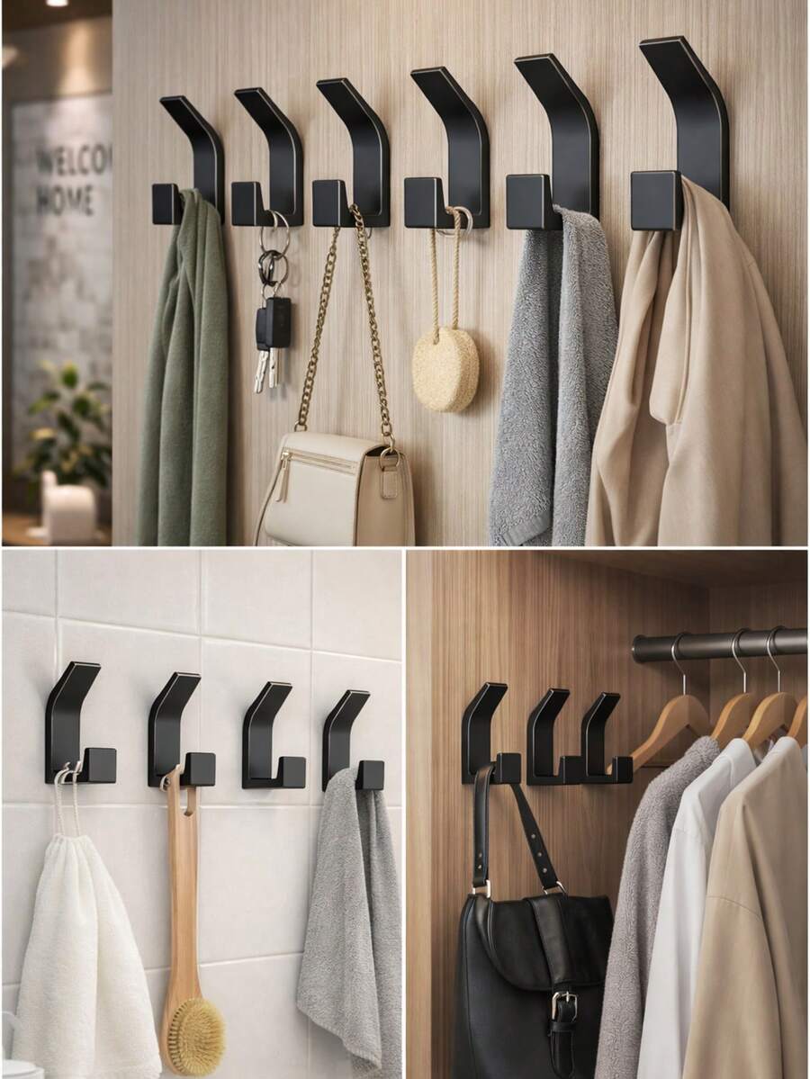 Juego de 5 ganchos adhesivos de pared de fácil instalación - Ganchos para toallas y abrigos ahorradores de espacio, diseño moderno, hechos de plástico, adecuados para baños, dormitorios y organización del hogar, ganchos de utilidad