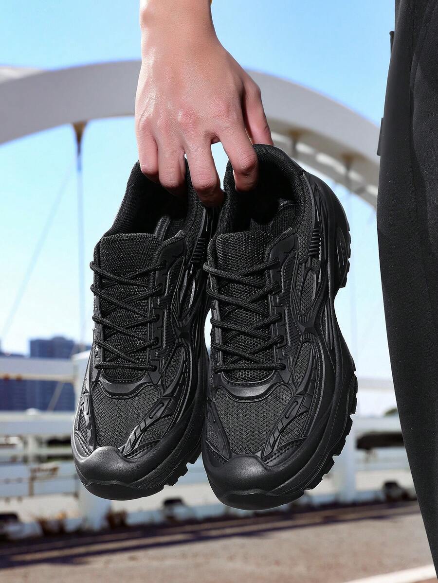 男士时尚百搭运动鞋，透气休闲鞋 - 黑色 - 查看 1