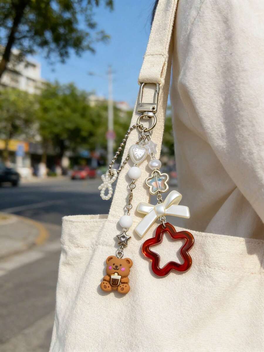 1个草莓蛋糕造型钥匙扣，可爱弹簧扣串珠包包挂饰 - 彩色 - 查看 1