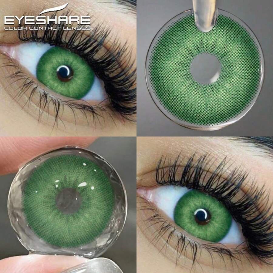 Eyeshare 1 Pair Natural Green Yearly Disposable Lenses With Big Diameter For Dating Or Daily Wear Party