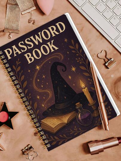 1pc Witch Password Book, A5 Spiral Password Book For Internet Logins,Subscriptions, Social Media & Creator Accounts, Cute Stationery Gift For Women & Students, School Office Supplies, Home Decor