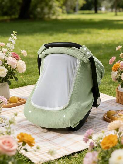 1pc Baby Basket Cover, Universal Breathable Sunshade Windproof Newborn Car Seat Cover, Soft & Skin-Friendly Stroller Canopy, Portable & Foldable Baby Carriage Accessories