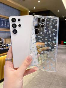 1pc Delicate Blue Floral Pattern Android Phone Case, Precise Camera Cutout Compatible With Samsung Galaxy S25 Ultra/Galaxy S24 Ultra/S24/S23 Ultra/A56 5G/A55 5G/A52s 5G/A26 5G, Nothing, Pixel, Protective Cover - Clear - View 2