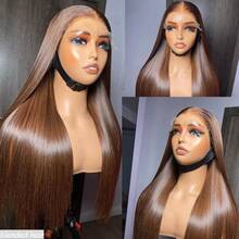 36 Inch Glueless Wigs Human Blended Hair Pre Plucked Pre Cut 13x4 HD Lace Closure Wigs Human Blended Hair Glueless Wear And Go 180% Density Body Wave Lace Front Wigs Human Blended Hair With Baby Hair Brown - Brown - View 5