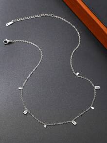 水滴方形轻奢小众设计百搭不锈钢锁骨链时尚耐用韩版/日系 - 銀色 - 查看 2