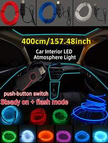 157in/400cm Car Ambient Lighting LED Strip, Automatic Control Lighting Strip For Car Dashboard And Door, Suitable For Car Party, DIY Living Room And Bedroom Ambient Lighting, USB Powered, Button Control - 1PC - View 13