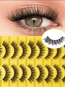 10 Pairs Full Strip Eyelashes, European And American Style Fluffy, Dense, Natural-Looking, Tapered Ends, Lightweight, Soft, Reusable, Everyday Makeup Essential, Easy To Apply - View 2