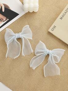 2pcs Minimalist Bohemian Style Pearl Rimmed Bow Hair Clips, Suitable For Daily Wear, School, Travel, Gifting To Girlfriend - Multicolor - View 9