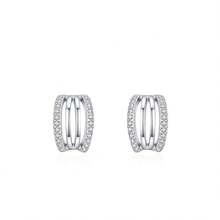 1 Pair New 925 Sterling Silver Line Design Earrings, Jewelry Gift For Wedding Engagement - Silver - View 8