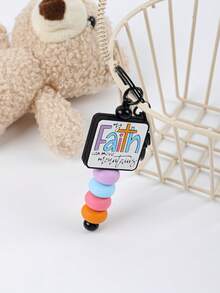 1pc Christian Beaded Bracelet Keychain - "Jesus, Coffee & Prayer" Silicone Bead Bracelet Keyring, Inspirational Religious Gift For Women - Multicolor - View 20