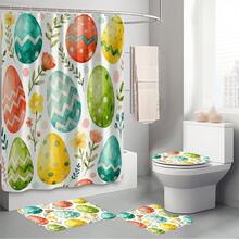 Bộ 1/3/4 rèm tắm họa tiết Phục Sinh kèm 12 móc treo miễn phí, tạo không khí lễ hội trang nhã, bao gồm thảm tắm, thảm chữ U và thảm tròn cho bồn cầu, phù hợp với mọi phong cách trang trí phòng tắm. - C - Xem 6