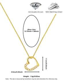 S925 Sterling Silver Hollow Heart Pendant Necklace With 5A Cubic Zirconia, Hypoallergenic Delicate Jewelry - Multicolor - View 2