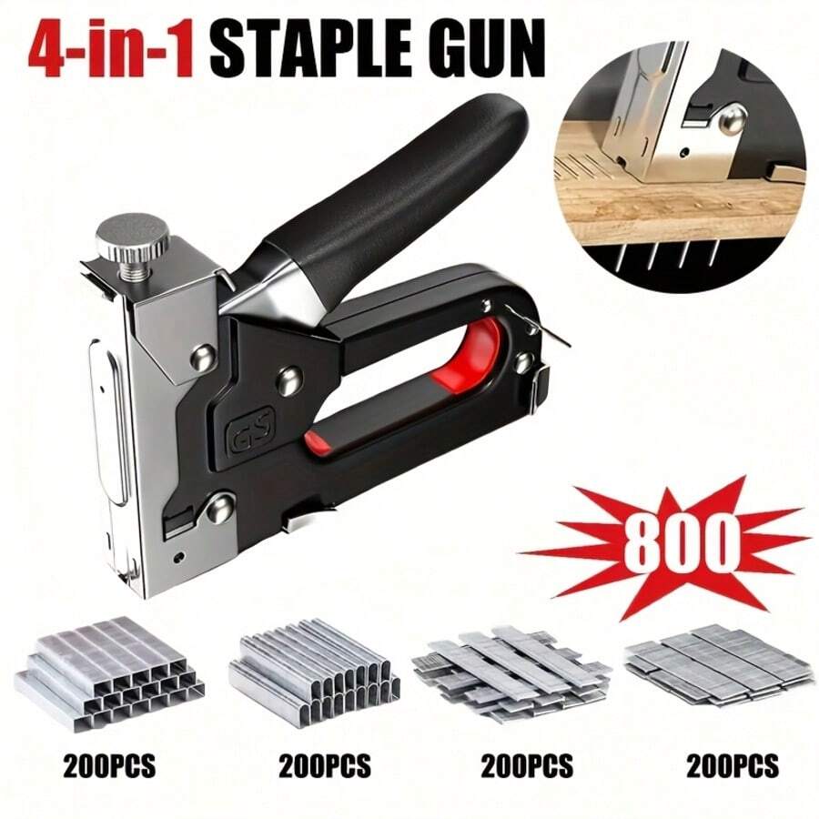 4-In-1 Heavy-Duty Indoor Binding Nail Gun, With Manual Adjustable Power, Suitable For Woodworking, Handicrafts, Fine Woodworking, And DIY Decoration Purposes. - Black - View 1