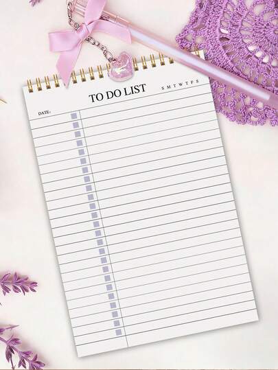 1本极简待办事项笔记本，A5硬面螺旋装订，每日清单笔记本，适用于办公用品、学习笔记和个人规划，52页可撕式日程安排页，男女皆宜