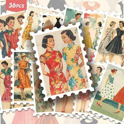 36pcs Retro Qipao Beauty Elegant Stickers Pack | Gentle Vinyl Decals With Vintage Fashion Designs | For Laptop, Water Bottle & Gift | For Fashion Fans & Warm Vibe Enthusiasts