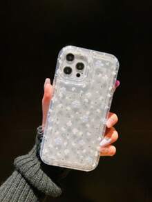 Gentle Mint Flower Pattern Shock-Proof Phone Case, Fashion Phone Accessories Compatible With Apple 11, 12, 13, 14, 15 Pro Max/13 Pro Max, XR, XS, 16 And Galaxy A54 5G, A52, A14, A15, A12, S22, S21 Series - Clear - View 2