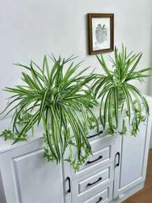 1Pc Artificial Plants Faux Hanging Ivy Plants 26.38in'' Simulation Green Branch Silk Spider Plants For Home Room Office Wall Wedding Balcony Decoration, Plastic Plants Chlorophytum For Indoor Outdoor DIY Bouquet Flower Vase Decor, Faux Green Leaves For Mother's Day Festival Birthday Gifts Graduation Spring Summer Garden Courtyard Kitchen And Dining Room Decorations - Green - View 3