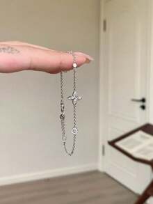 1条新款四叶草泡泡水晶手链，简约精致百搭高品质微镶锆石叠戴手链，女士奢华配饰 - 四花簡約手鍊 - 查看 7