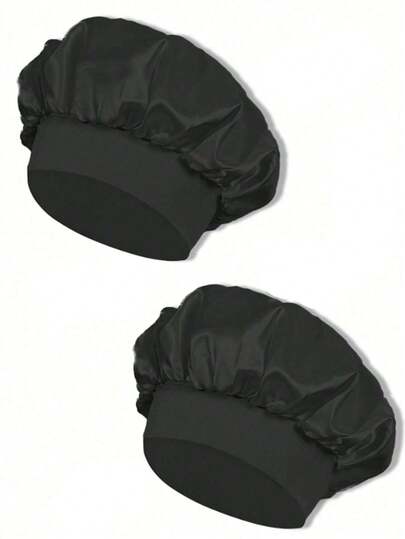 1/2pcs Silk Sleep Cap, Satin Hair Cap, Soft Elastic Silk Sleep Bonnet, Curly Hair Silk Hair Cover (Black And Pink) Bonnet For Women,Holiday,Festival