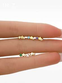 1 Piece Of S925 Pure Silver 12 Birthstone Three-Star Flat Head Earrings | Small Earrings | Star Shaped Earrings | 925 Pure Silver Jewelry | Suitable For Women's Daily Wear | 1 Piece (Not 1 Pair) For - Star - View 2