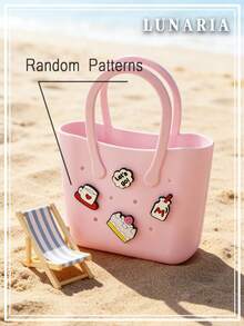 Children Silicone Solid Color Flower Hollow DIY Detachable Handbag Mini Rubber Tote Bag Small Rubber Beach Bag For Kids(Random Pattern) - Nhiều màu - Xem 6