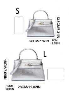 ,Diamond Lattice Splicing Design Chain Square Bag, Twist Lock Opening And Closing Design,Bag Is Suitable For Traveling And Shopping,And Attending - Silver - View 2