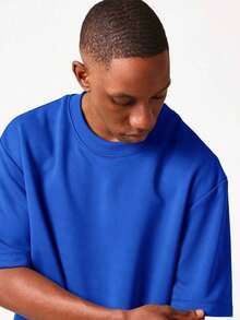 SUMWON Men's Boxy Crop Short Sleeve Sweatshirt Crew Neck Oversized Casual Pullover TopCasual Short-Sleeve T-Shirts For Men And Women - 藍色 - 查看 4