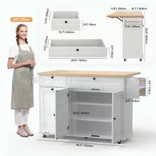 ONBRILL White 60" Kitchen Island With Drop Leaf, Rolling Kitchen On Wheels With Trash Storage Cabinet, Home Bar Islands Table With Spice Rack, Kitchen Island Cart With Towel Rack,  Mobile Island Table For Kitchen - 白色 - 查看 5