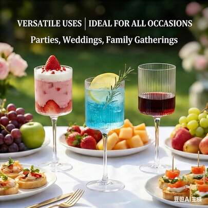 12/6/2/1pcs Striped Stemmed Wine Glasses, Clear/Pink/Green, Suitable For Parties, Weddings, Celebrations, Holidays, Birthday Parties, Champagne Flutes, Great Gift For Friends, Family, Husband, Creating New Year Party Atmosphere, Valentine's Day Gift, Suitable For Outdoor And Camping