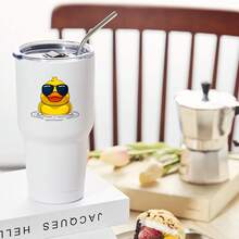 30oz Stainless Steel Tumbler Black White Options,  Duck Wearing Sunglasses Floating In Water Graphic Cups, Insulated Travel Coffee Mug With Lid And Straw , Double Wall Vacuum Reusable Travel Cups, Funny Birthday Party Gift For Women & Men - 白色 - 查看 2