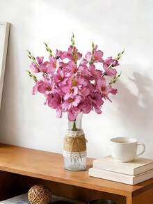 6pcs/12pcs 55cm Artificial Silk Narcissus & Magnolia Flowers, Home Living Room Wedding Tabletop Decor, Romantic Theme - Hot Pink - View 4