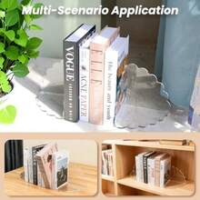 Sujetalibros acrílicos festoneados 4 unidades soportes decorativos transparentes antideslizantes minimalistas para libros archivos CD y videojuegos moderno organizador minimalista para - Transparente - Ver 6