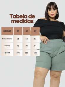 Bermuda Feminina Plus Size Alfaiataria Cintura Alta com Elástico e Bolsos Confortável Elegante G1 ao G3 - Cinza - Visão 7