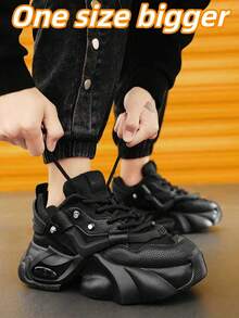 (Chọn size lớn hơn, đặt size nhỏ hơn một cỡ) Giày thể thao đế dày cao cấp kiểu retro unisex, giày chạy bộ phong cách Pháp Paris World, chất liệu lưới thoáng khí, đế dày, giày tăng chiều cao thoải mái, giày thời trang Giáng sinh - màu đen - Xem 5