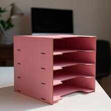 Paper Organizer With 5 Compartments In MDF - Choose Your Color - Rose - View 2