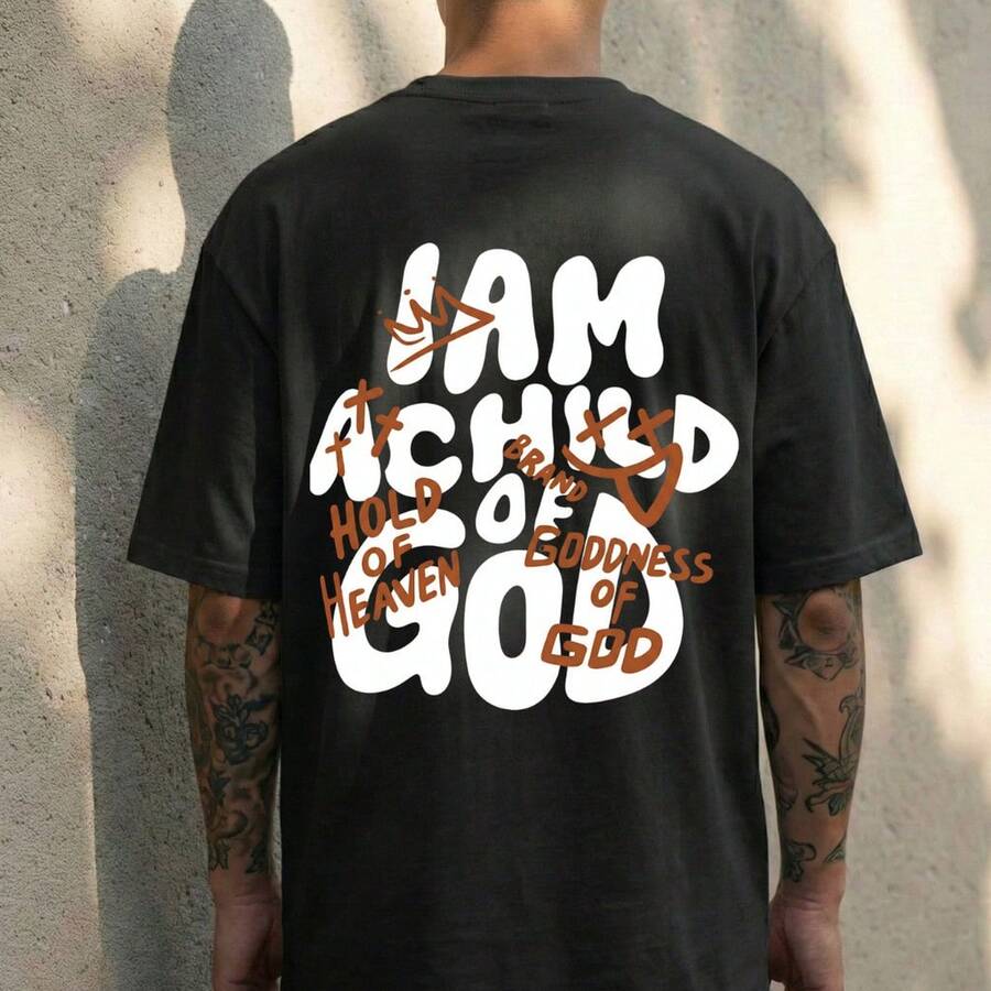 Camiseta Religiosa Cristã Gospel Unissex 100% Algodão Premium Child Of God Estilo Streetwear Cristão - Preto - Visão 1