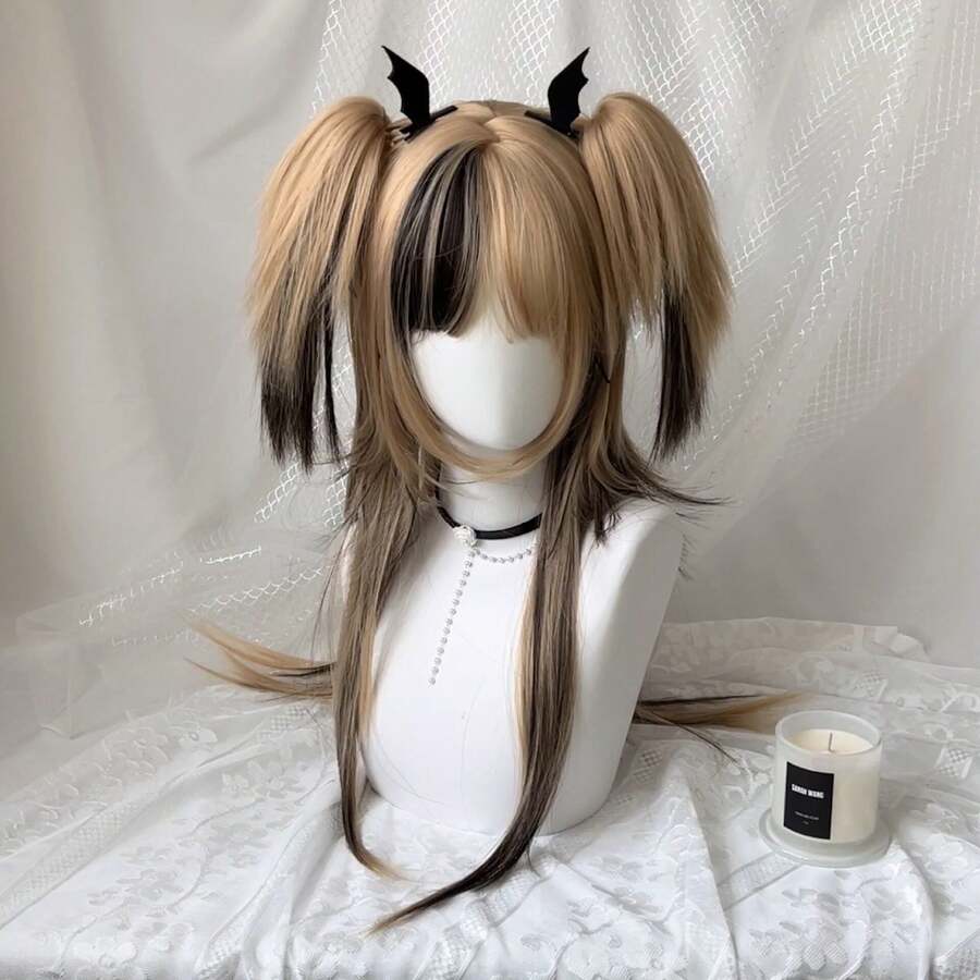 女士长假发，甜美酷炫的洛丽塔风格合成假发，适合万圣节、圣诞节、新年派对和音乐节等场合。 - 彩色 - 查看 1