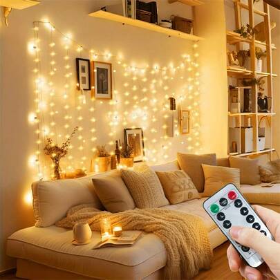 USB Powered Indoor Curtain Lights, 8 Lighting Modes Remote Control, Suitable For Bedroom, Garden, Wedding, Birthday, Gift, Window, Holiday Party Decoration String Lights
