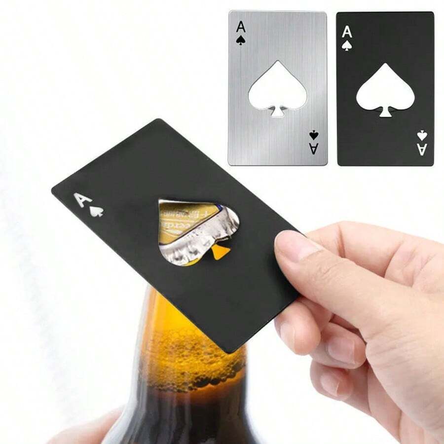 Beer Bottle Dispenser Bottle Opener Poker Creative Pocket Metal Multi Functional Credit Card Bottle Opener Spades A Stainless Steel - Multicolor - View 1