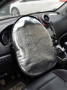1pc Universal Car Sun Visor, Silver Coated Fabric Steering Wheel Cover, Front Window Sunshade Heat Protection, Suitable For All SUV, Truck And Sedan Steering Wheels - A - View 1