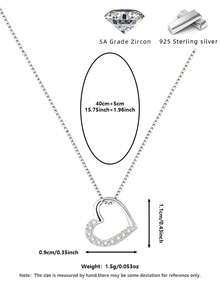S925 Sterling Silver Hollow Heart Pendant Necklace With 5A Cubic Zirconia, Hypoallergenic Delicate Jewelry - Multicolor - View 9