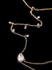 1pc Elegant Fashion Faux Crystal Chain Necklace, Suitable For Brides, Weddings, Parties, Special Occasions, Festivals, Daily Wear Accessories For Women - Gold - View 4
