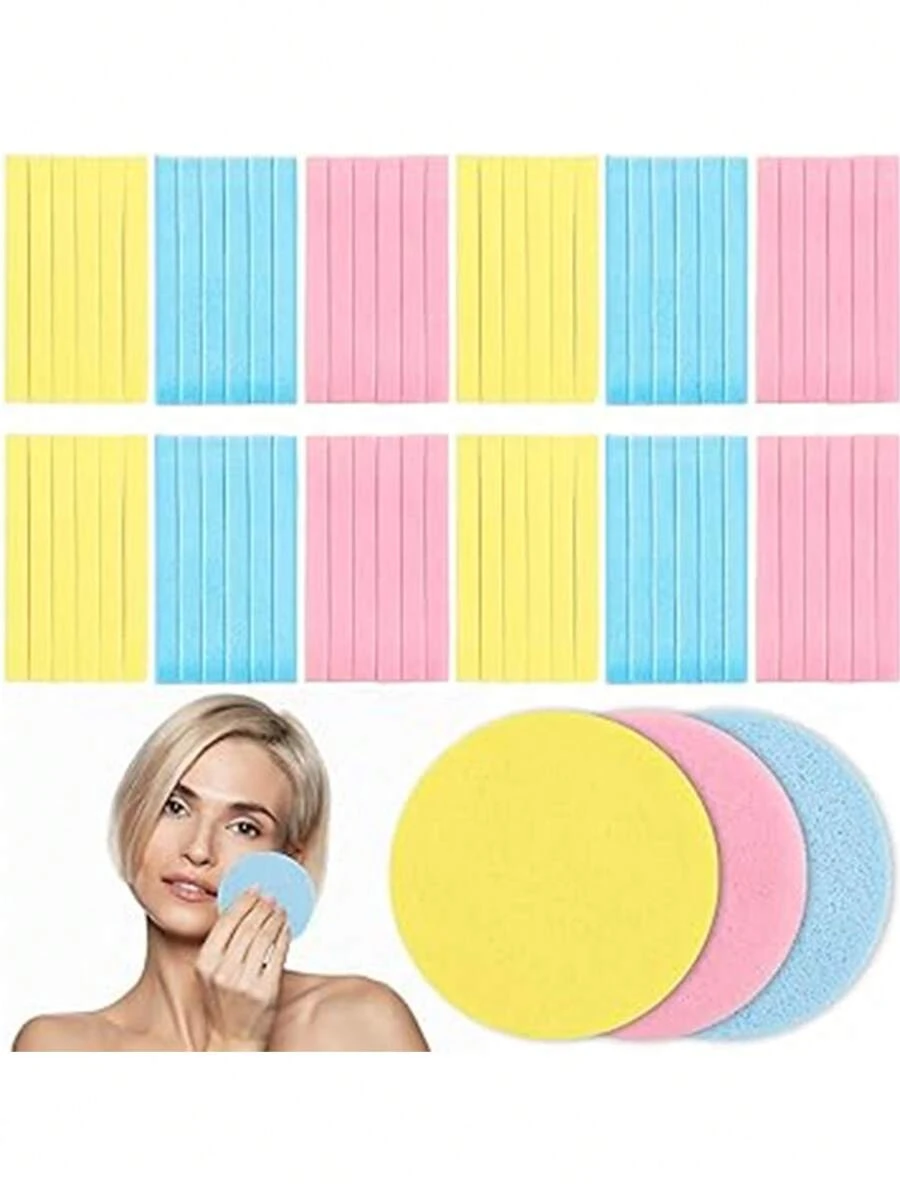 Compressed Round Facial Cleansing Sponge, Wood Pulp Fiber Expandable, Face Cleaning Makeup Puff, Suitable As Valentine's Day Gift For Girlfriend, Disposable Thickened Facial Cleansing Makeup Sponge