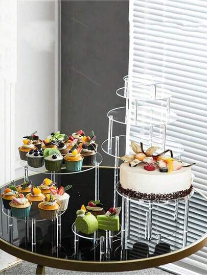 Acrylic Round Cake Stand, Transparent Crystal Dessert Display Rack, Suitable For Birthday Party And Wedding