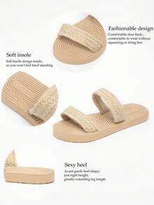 Kate Miuch Women's Spring/Summer Casual Retro Minimalist Sweet Cute Khaki Slippers, Suitable For Beach Vacation, Summer Beach, Spring Camping Picnic Outdoor, Classic Casual Lightweight Breathable Round Toe Khaki Flat Sandals, Indoor Home Slippers - Khaki - View 6