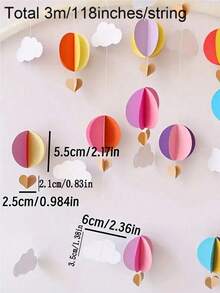 1pc 118" Cuttable Ceiling Decorative Paper Rope, Includes 9pcs 3D Cloud And Paper Balloon Decorations, Suitable For Wedding, Birthday Party, Classroom, Bedroom And Holiday Party Decoration, Summer Celebration Wall Decor, Fun Decorative Item To Create Festive Atmosphere - View 4