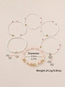 6件套波西米亚简约优雅奢华手工串珠水晶四叶草吊坠弹力叠戴手链套装，适合女性参加派对、送礼、度假，是完美的礼物之选，四季皆宜，日常休闲佩戴。 - 四葉草/三葉草 - 查看 2